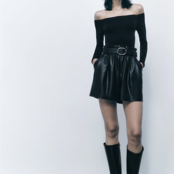Zara Belted Faux Leather Shorts - Picture 3 of 14